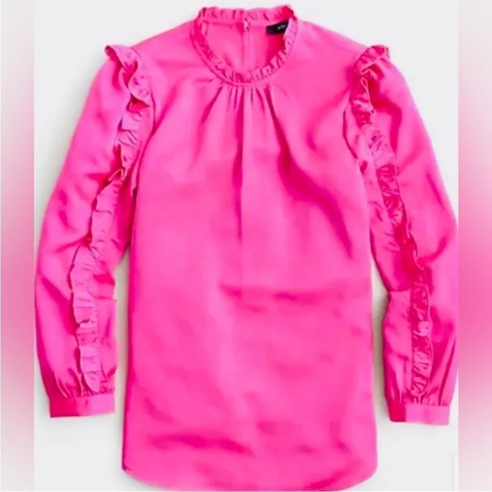 J. Crew Pink Puff Sleeve Ruffled Blouse